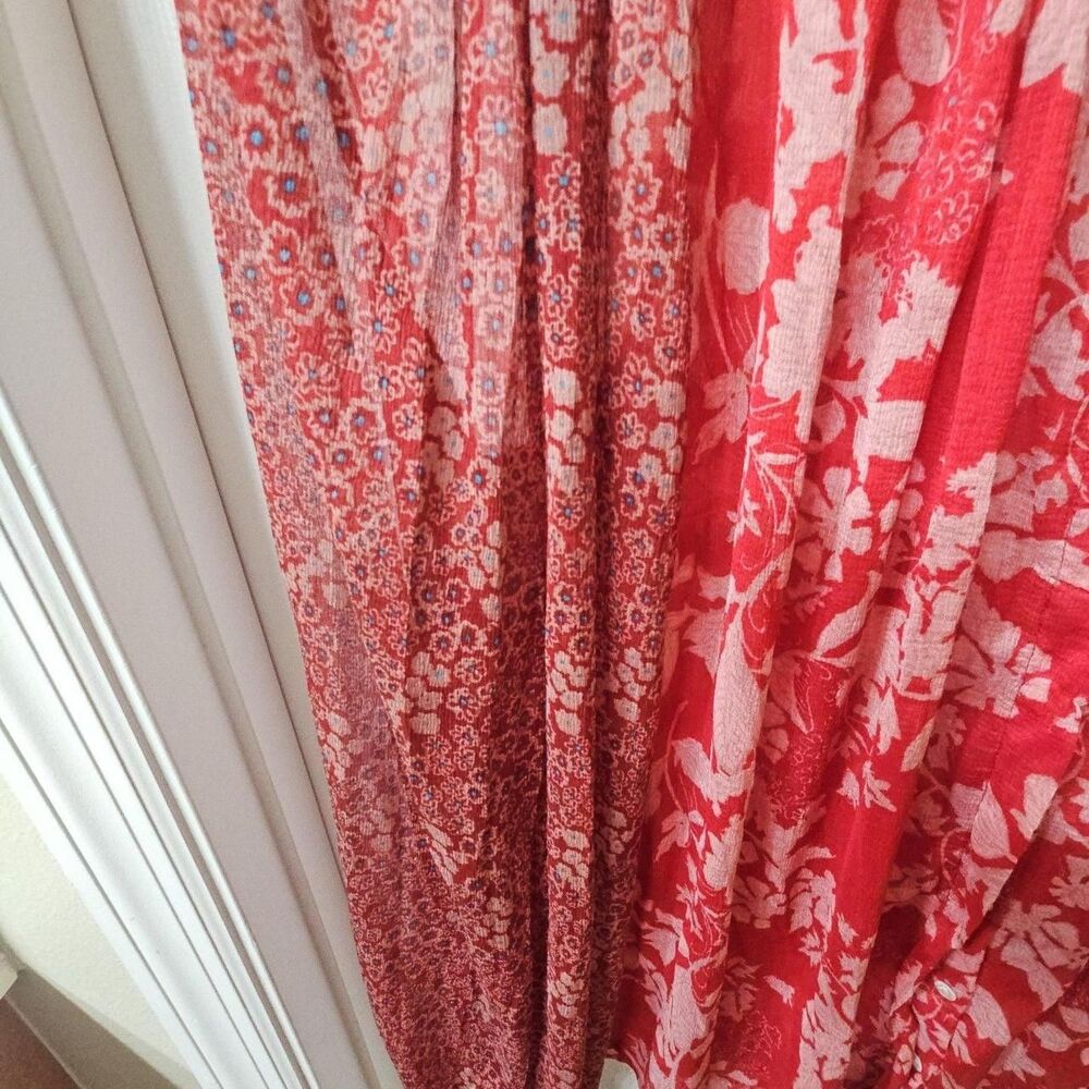 Free People Red Floral Tassel Blouse Size L/G - Picture 4 of 8